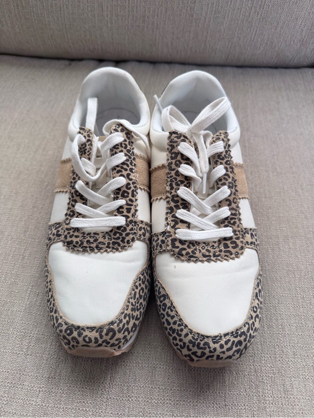 J Crew White & Leopard Print Women's Lace-Up Sneakers